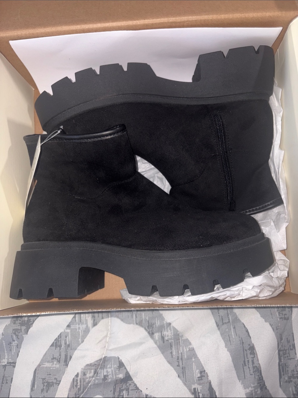 No Boundaries Black Chunky Lug Ankle Boots